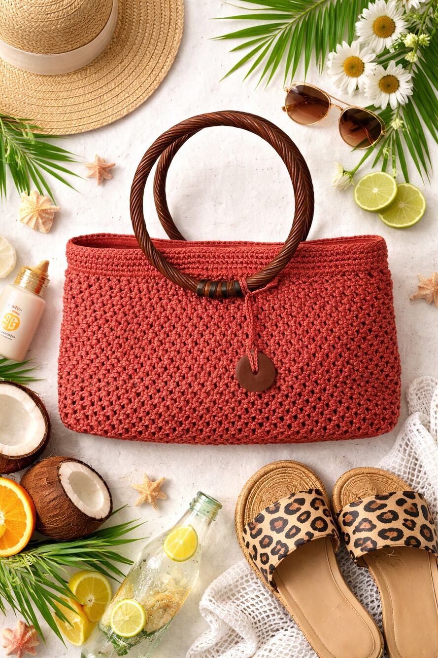 NWT The Sak Jolie Crochet Knit Handbag Salmon Red Purse Nylon Zip One Size